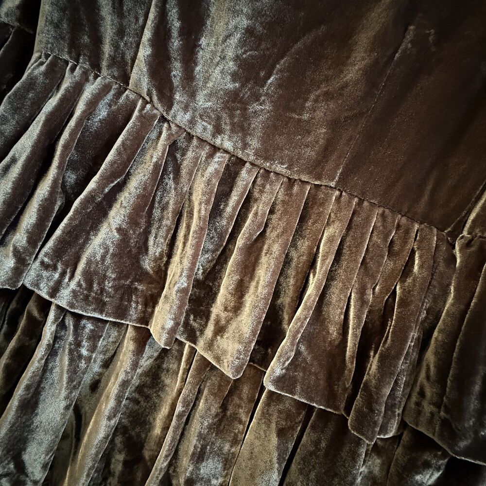 Banana Republic x Olivia Palermo Tiered Velvet Ruffle Dress Brown NWT 00P - Picture 6 of 10